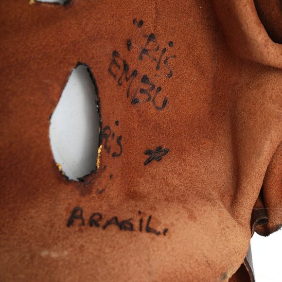 Vintage Leather Comedy Tragedy Masks Wall Decor Theater Brown Gold Brazil - Picture 6 of 9